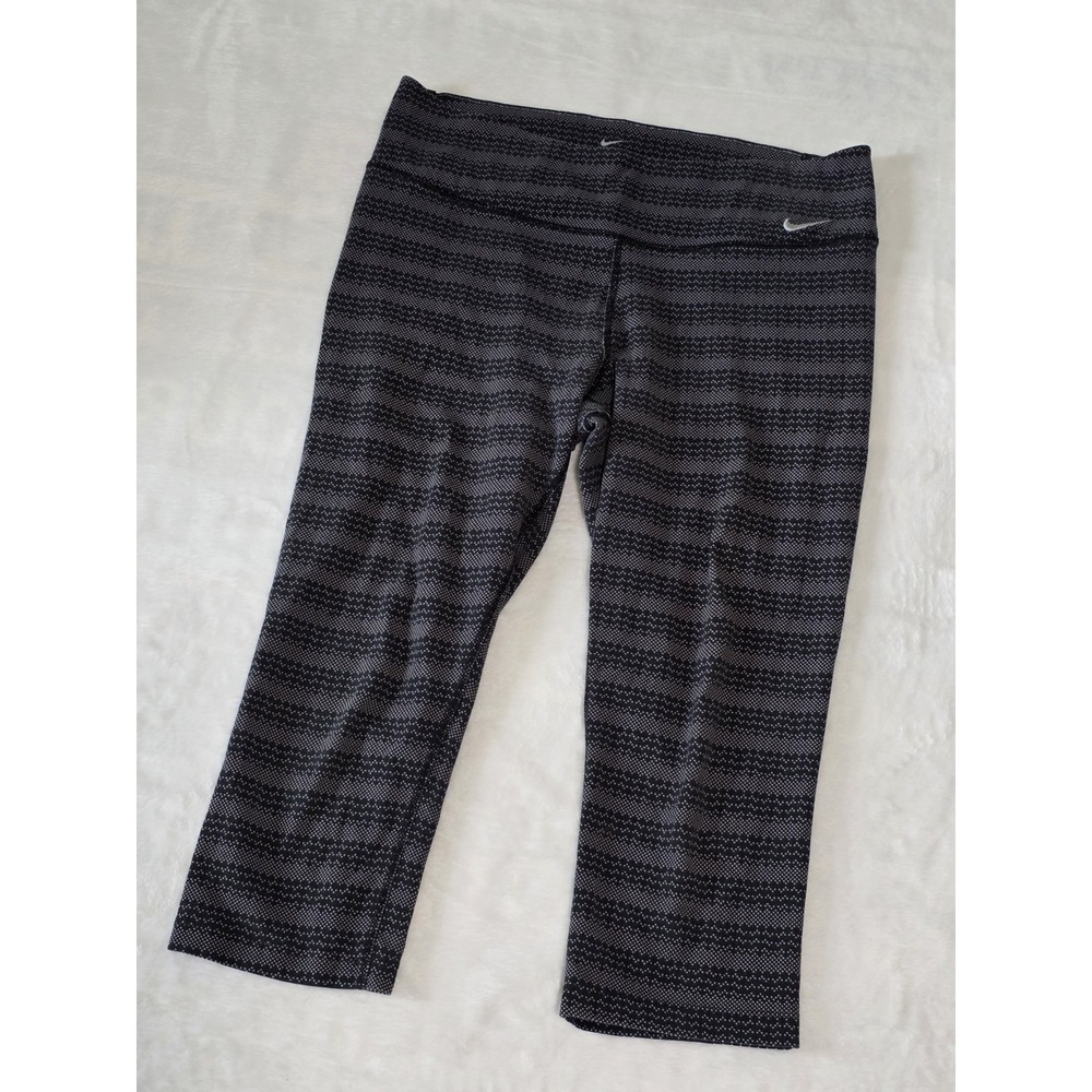 Nike Dri Fit Legend Womens Large Black Gray Zig Dot Capri Leggings Workout